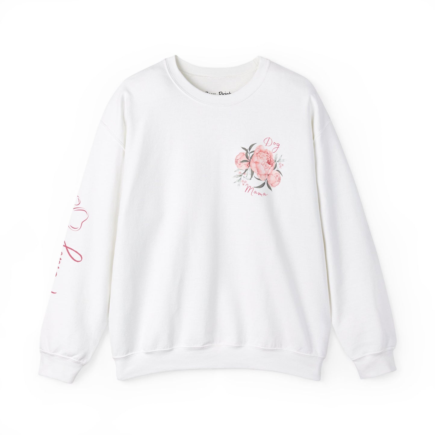 "Dog Mama" Pink Floral Women's Crewneck Sweatshirt (CUSTOMIZABLE)