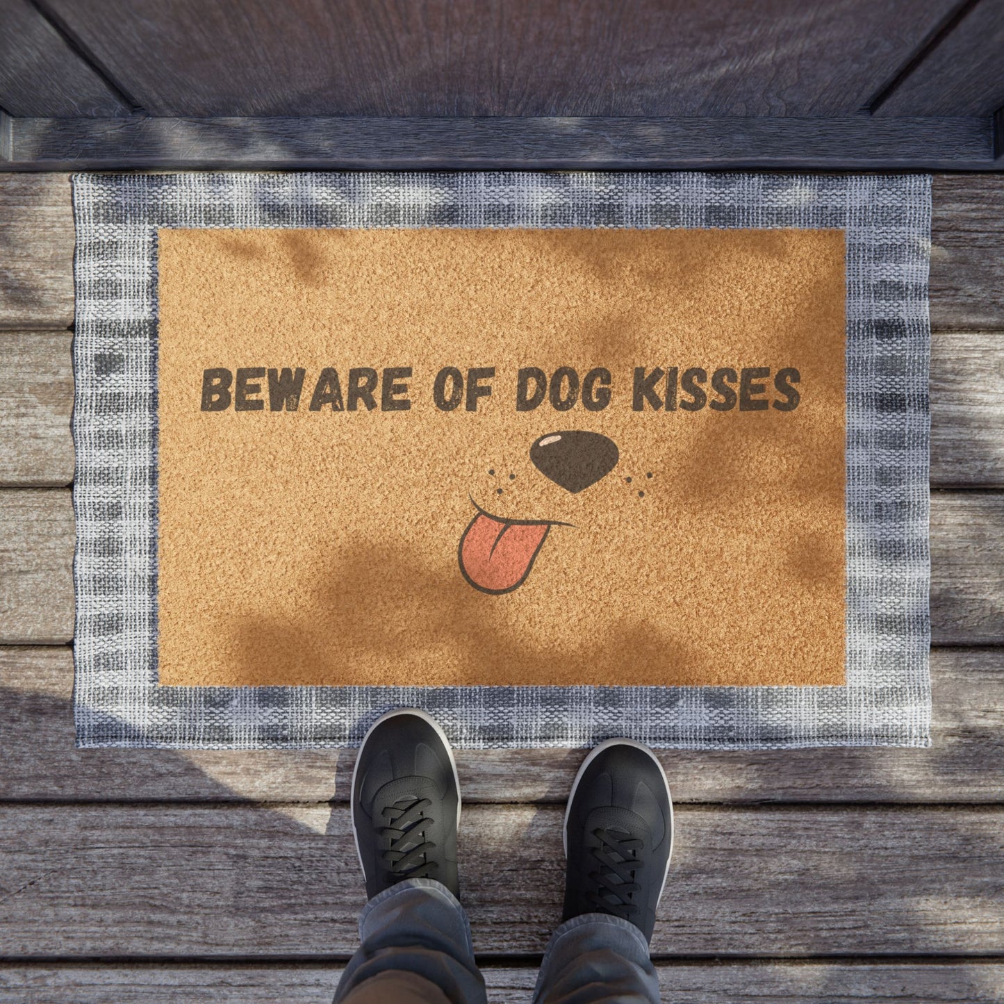 "Beware of Dog Kisses" Doormat - Funny Pet Welcome Mat for Dog Lovers