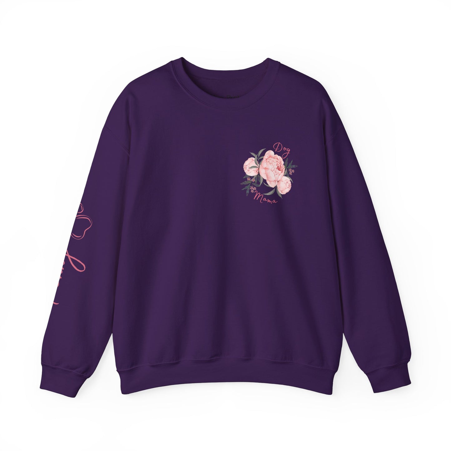 "Dog Mama" Pink Floral Women's Crewneck Sweatshirt (CUSTOMIZABLE)