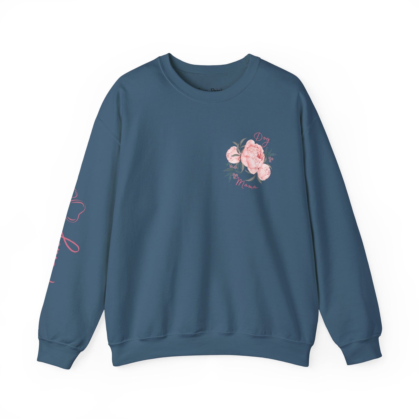 "Dog Mama" Pink Floral Women's Crewneck Sweatshirt (CUSTOMIZABLE)