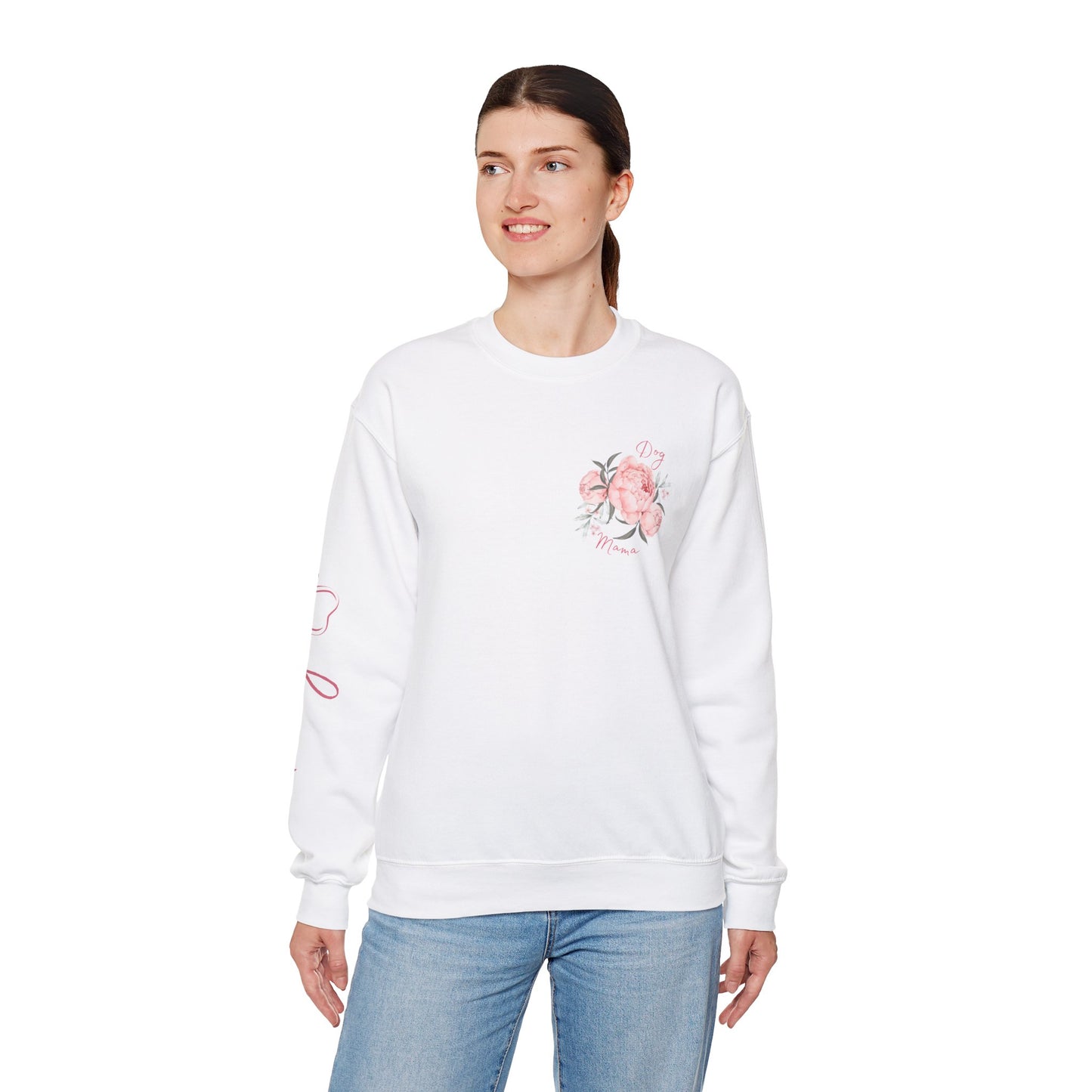 "Dog Mama" Pink Floral Women's Crewneck Sweatshirt (CUSTOMIZABLE)